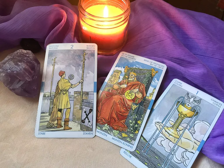 Tarot cards with candle