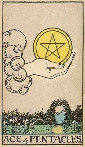 Ace of Pentacles tarot card from the Rider–Waite Tarot Deck