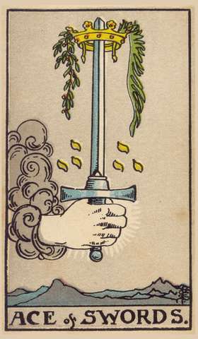 Ace of Swords tarot card from the Rider–Waite Tarot Deck