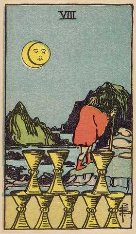 Eight of Cups tarot card from the Rider–Waite Tarot Deck