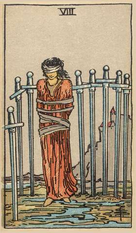 Eight of Swords tarot card from the Rider–Waite Tarot Deck