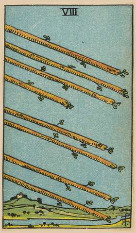 Eight of Wands tarot card from the Rider–Waite Tarot Deck