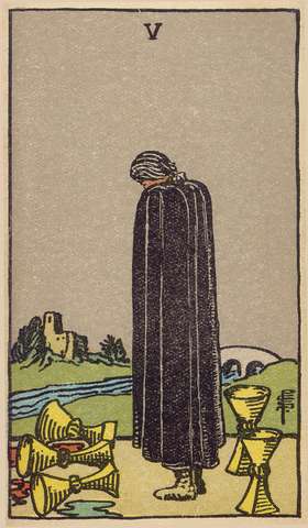 Five of Cups tarot card from the Rider–Waite Tarot Deck
