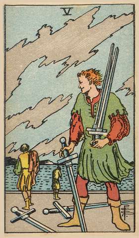 Five of Swords tarot card from the Rider–Waite Tarot Deck