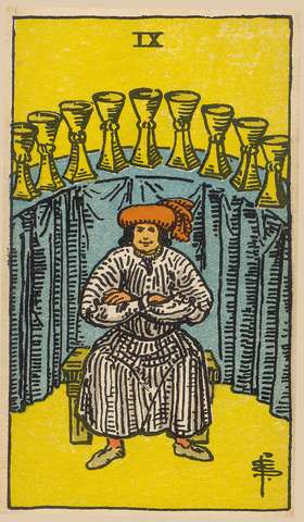 Nine of Cups tarot card from the Rider–Waite Tarot Deck