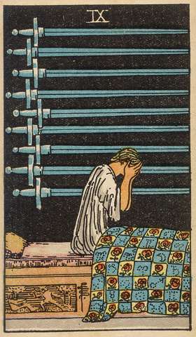 Nine of Swords tarot card from the Rider–Waite Tarot Deck