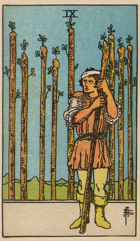 Nine of Wands tarot card from the Rider–Waite Tarot Deck