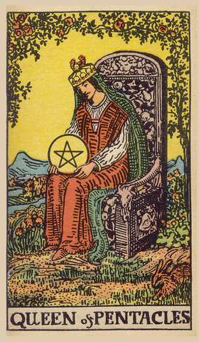 Queen of Pentacles tarot card from the Rider–Waite Tarot Deck