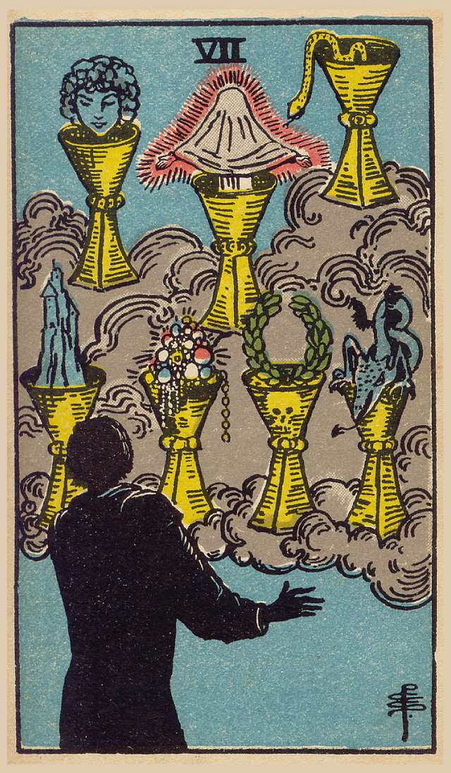 Seven of Cups tarot card from the Rider–Waite Tarot Deck