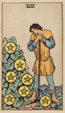 Seven of Pentacles tarot card from the Rider–Waite Tarot Deck