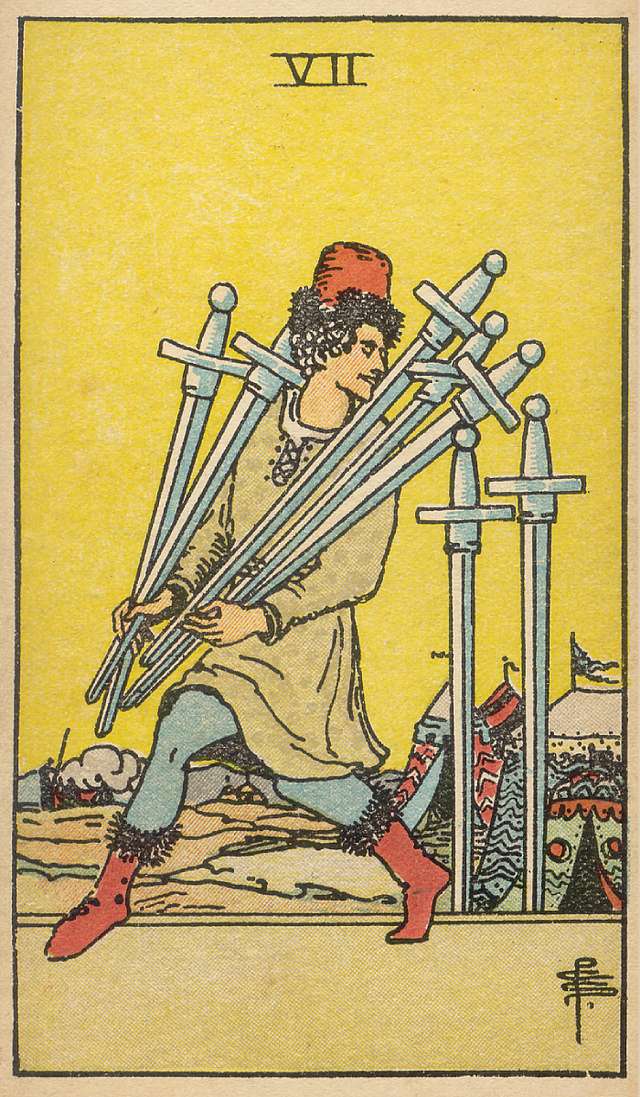 Seven of Swords tarot card from the Rider–Waite Tarot Deck
