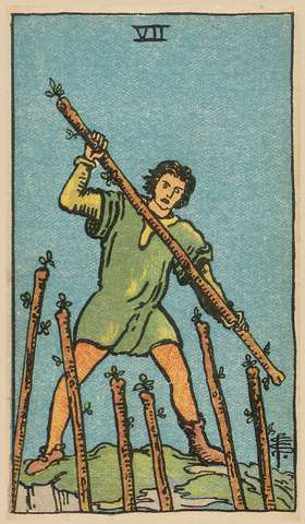 Seven of Wands tarot card from the Rider–Waite Tarot Deck
