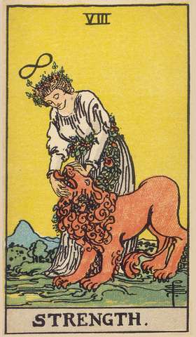 Strength tarot card from the Rider–Waite Tarot Deck