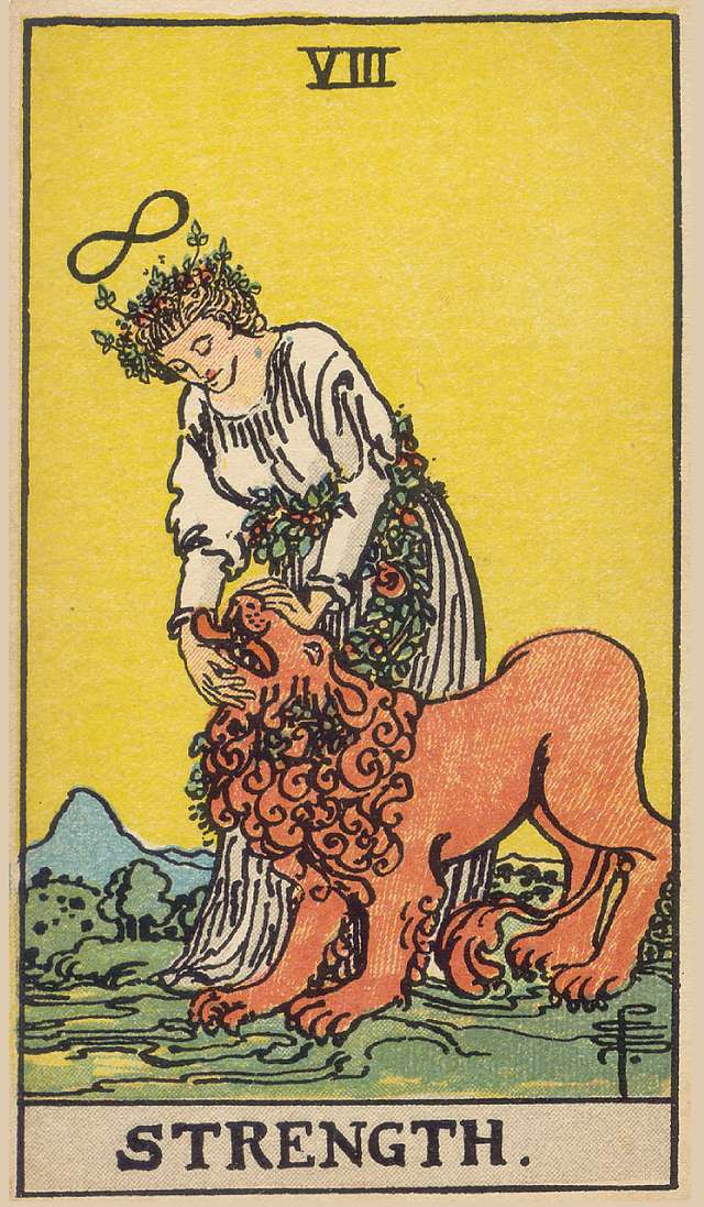 Strength tarot card from the Rider–Waite Tarot Deck