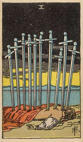 Ten of Swords tarot card from the Rider–Waite Tarot Deck
