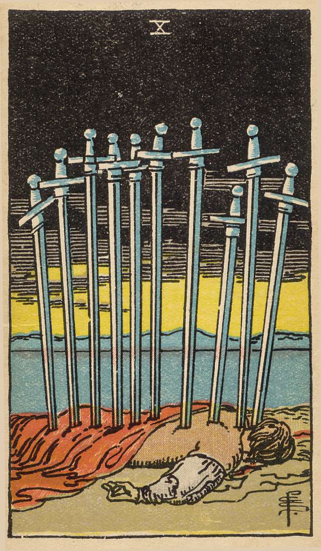 Ten of Swords tarot card from the Rider–Waite Tarot Deck