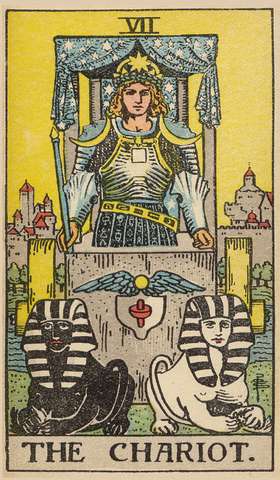 The Chariot tarot card from the Rider–Waite Tarot Deck