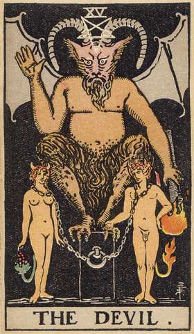 The Devil tarot card from the Rider–Waite Tarot Deck