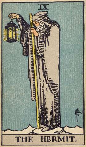 The Hermit tarot card from the Rider–Waite Tarot Deck