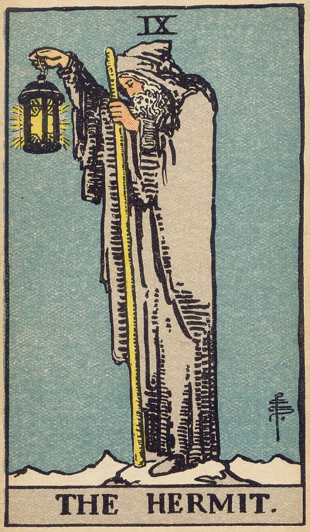 The Hermit tarot card from the Rider–Waite Tarot Deck