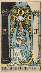 The Moon tarot card from the Rider–Waite Tarot Deck