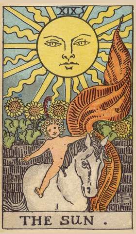 The Sun tarot card from the Rider–Waite Tarot Deck