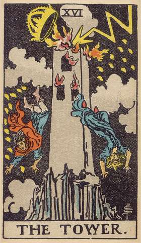 The Tower tarot card from the Rider–Waite Tarot Deck