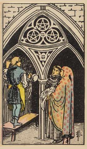 Three of Pentacles tarot card from the Rider–Waite Tarot Deck