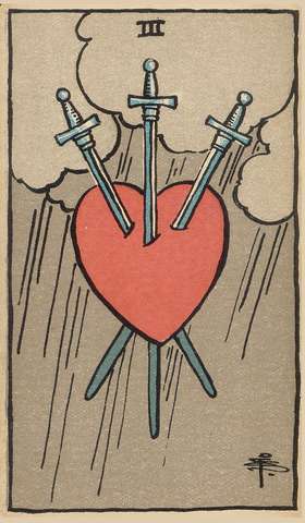 Three of Swords tarot card from the Rider–Waite Tarot Deck