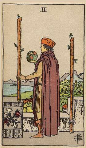 Two of Wands tarot card from the Rider–Waite Tarot Deck