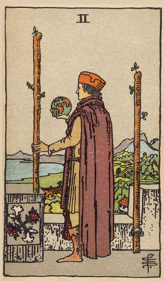 Two of Wands tarot card from the Rider–Waite Tarot Deck