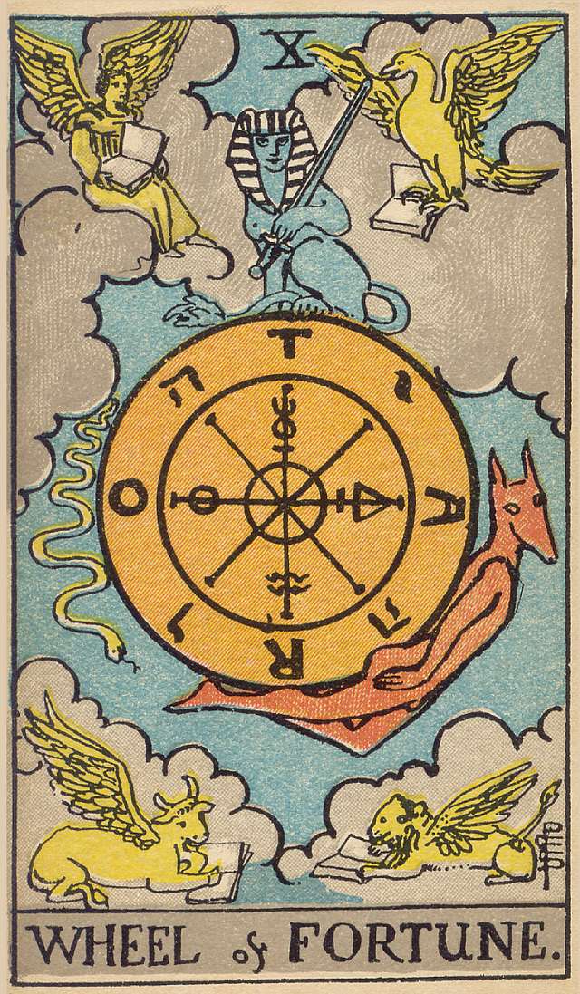 Wheel of Fortune tarot card from the Rider–Waite Tarot Deck